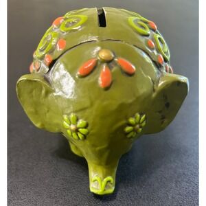 VTG 60s Fitz & Floyd Elephant Piggy Coin Bank Green Painted Paper Mache MCM